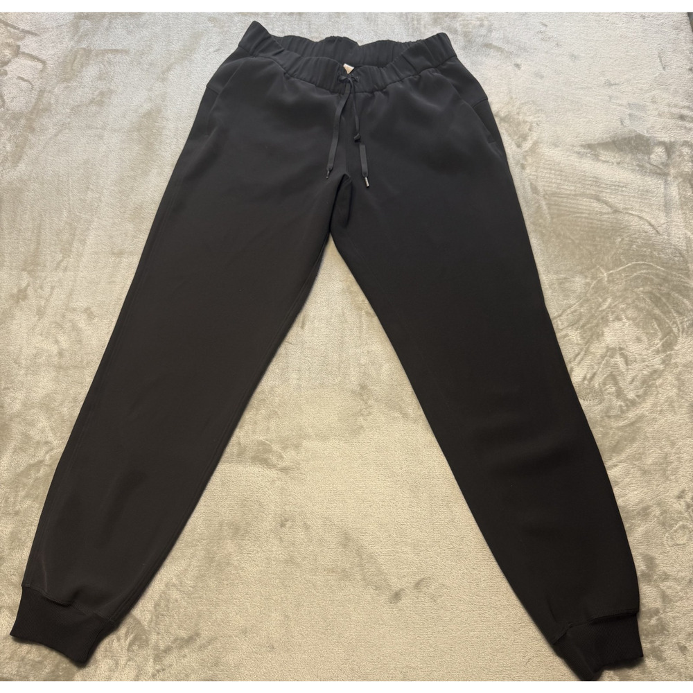 Lululemon Jogger Pants Womens 6 Black Sweatpants Drawstring Cuffed Logo Athletic - Picture 1 of 12